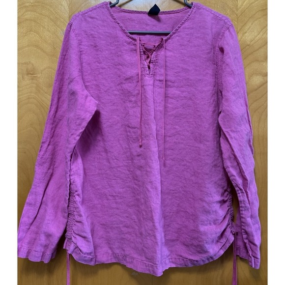 Gap Womens 100 % Linen Ruched‎ Sides V-neck Tunic Beachy Pink Sz XL - Picture 2 of 9